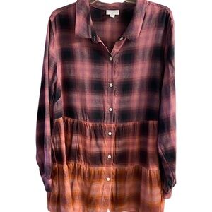 J. Jill Plaid Button-Down Shirt in Pink and Orange 2X